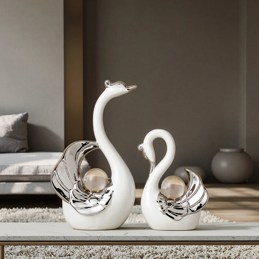 Elegant Swan Couple Decor for Modern Romantic Home Style