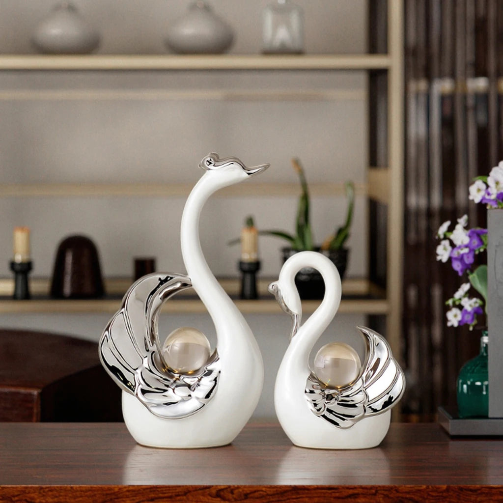 Elegant Swan Couple Decor for Modern Romantic Home Style