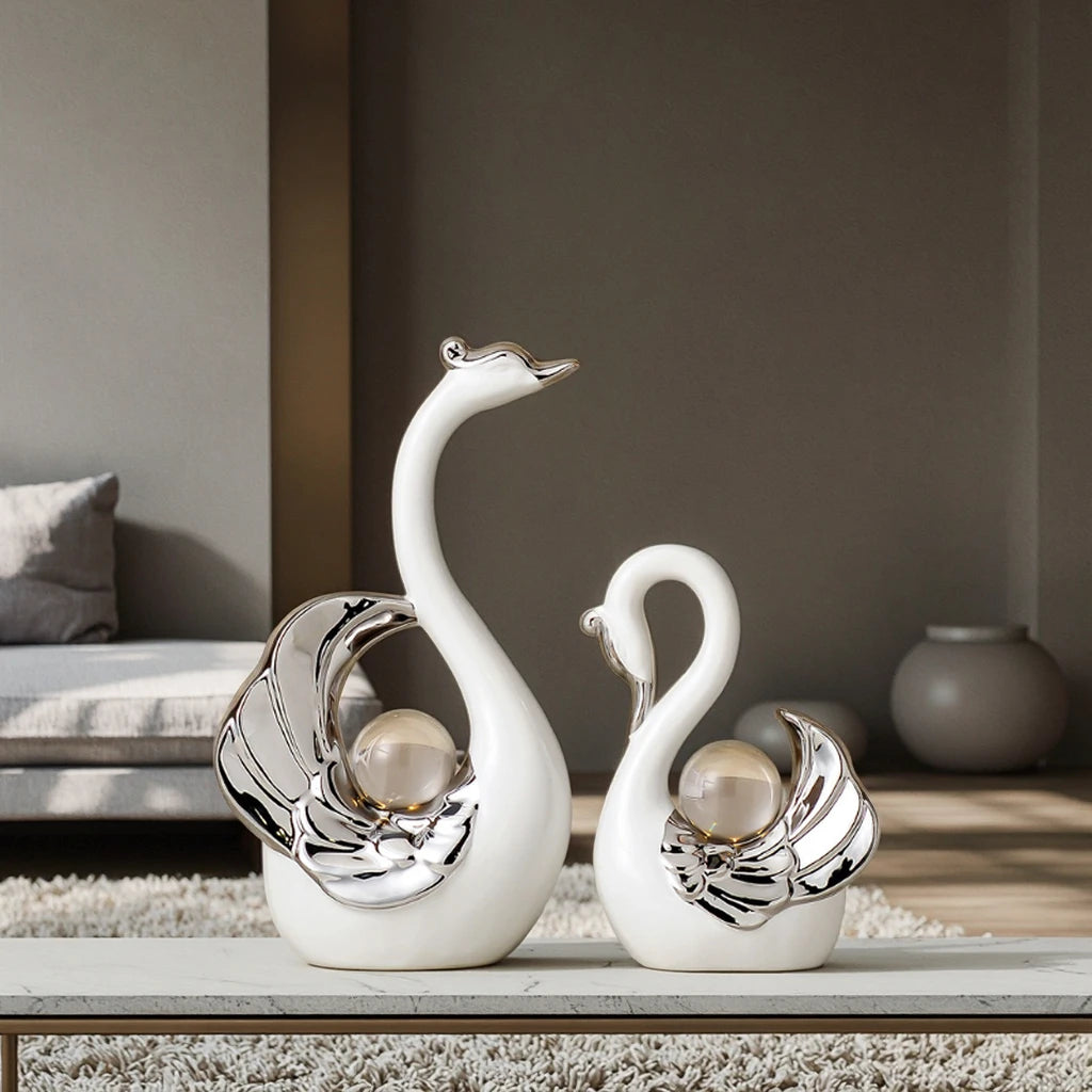 Elegant Swan Couple Decor for Modern Romantic Home Style