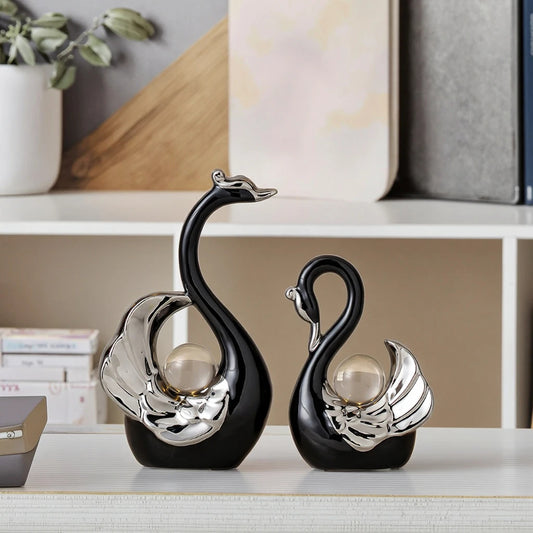 Elegant Swan Couple Decor for Modern Romantic Home Style