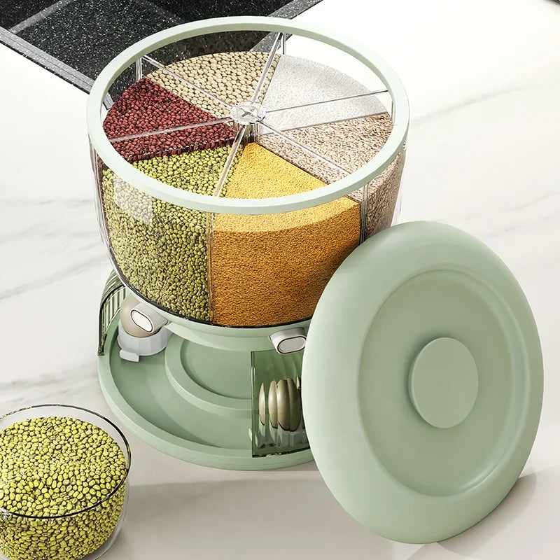 Eco-Friendly 6-Grid Rotating Rice & Cereal Dispenser