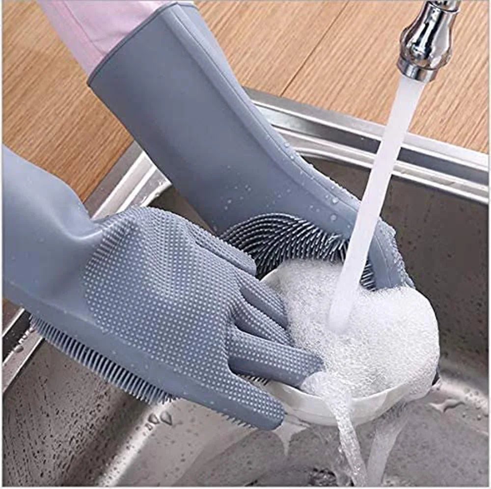 Multipurpose Heat-Proof Silicone Gloves with Scrubber