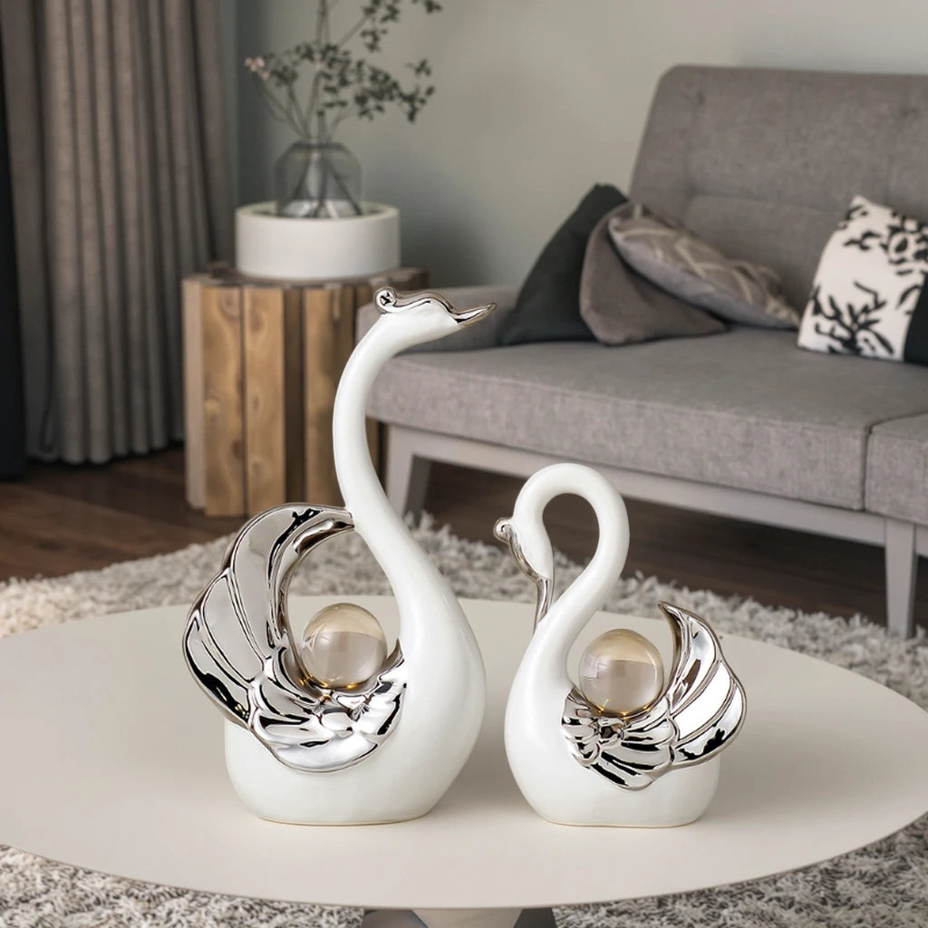 Elegant Swan Couple Decor for Modern Romantic Home Style