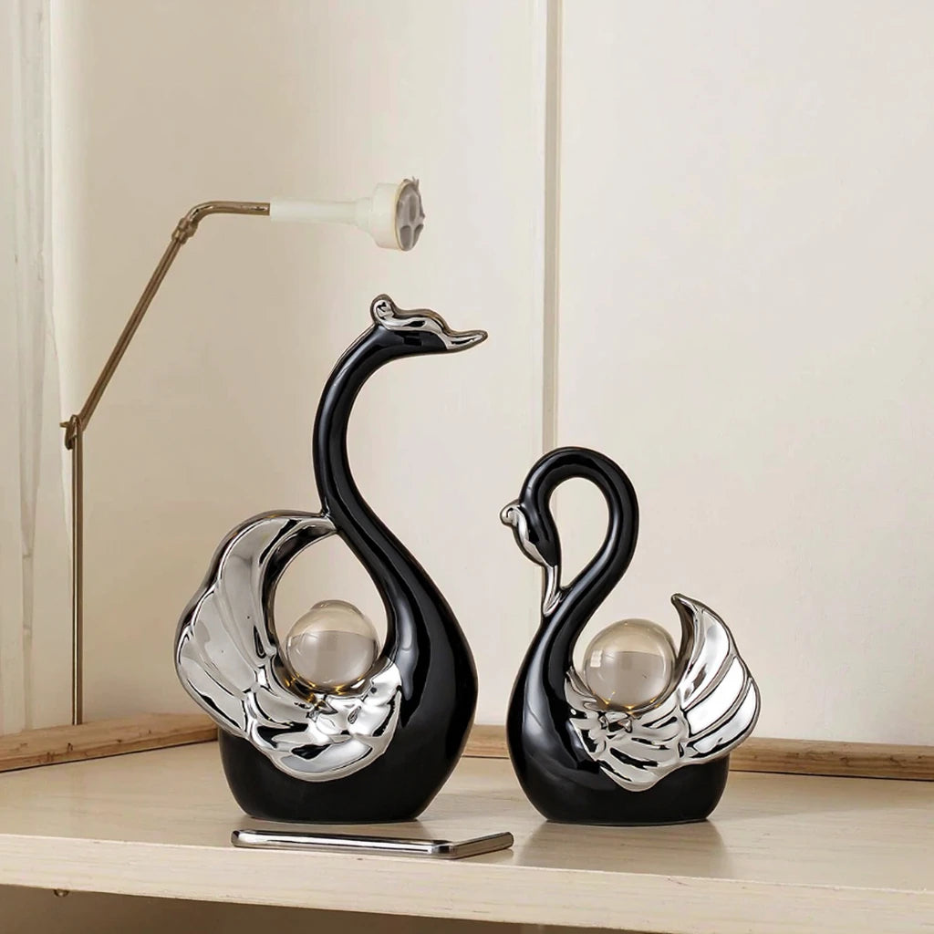 Elegant Swan Couple Decor for Modern Romantic Home Style