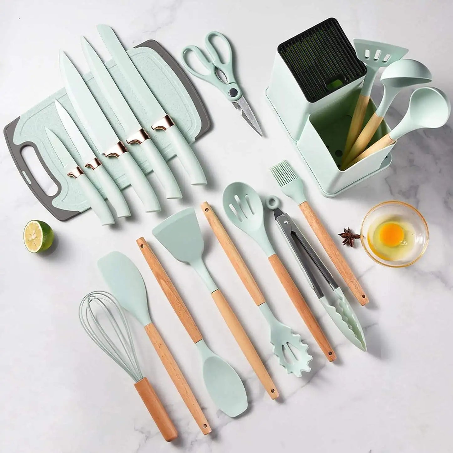 Elegant Wooden Handle Non-Stick Cooking Utensils 19PCS