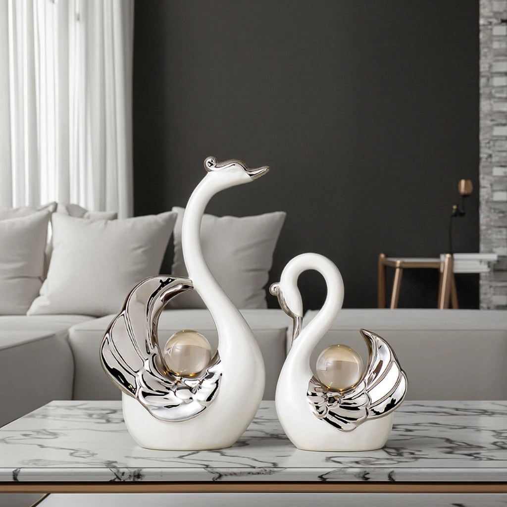 Elegant Swan Couple Decor for Modern Romantic Home Style