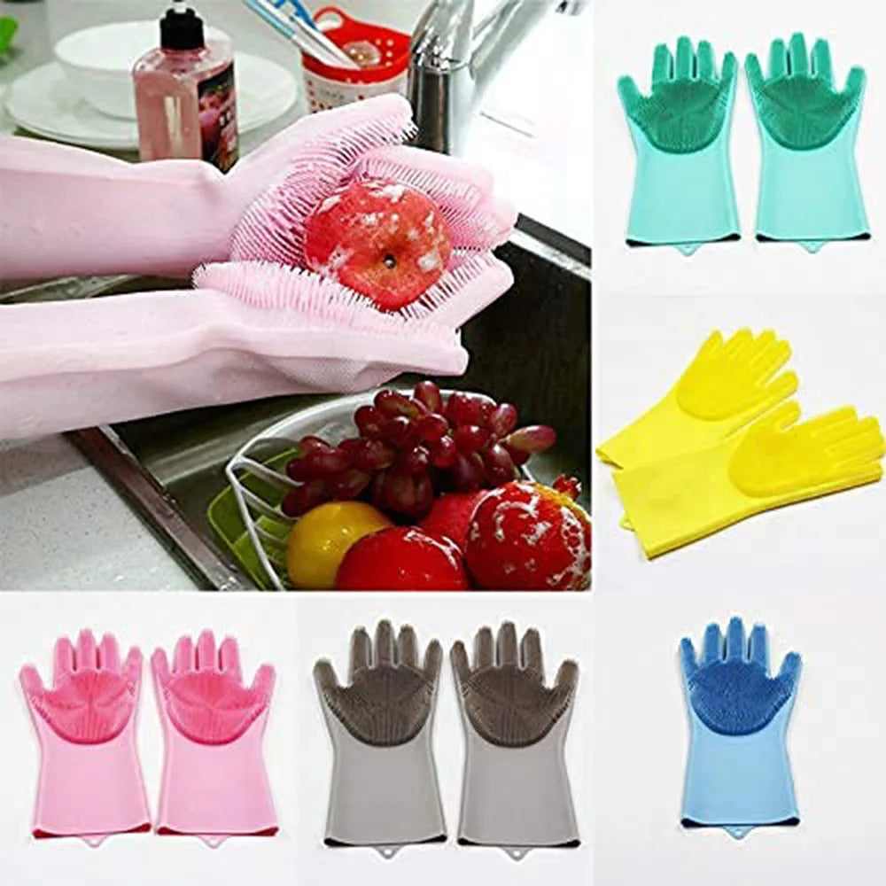 Multipurpose Heat-Proof Silicone Gloves with Scrubber