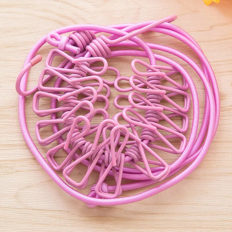 Heavy-Duty Elastic Drying Line with 12 Clips
