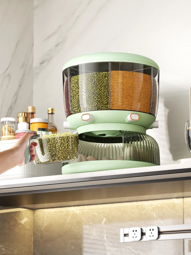 Eco-Friendly 6-Grid Rotating Rice & Cereal Dispenser