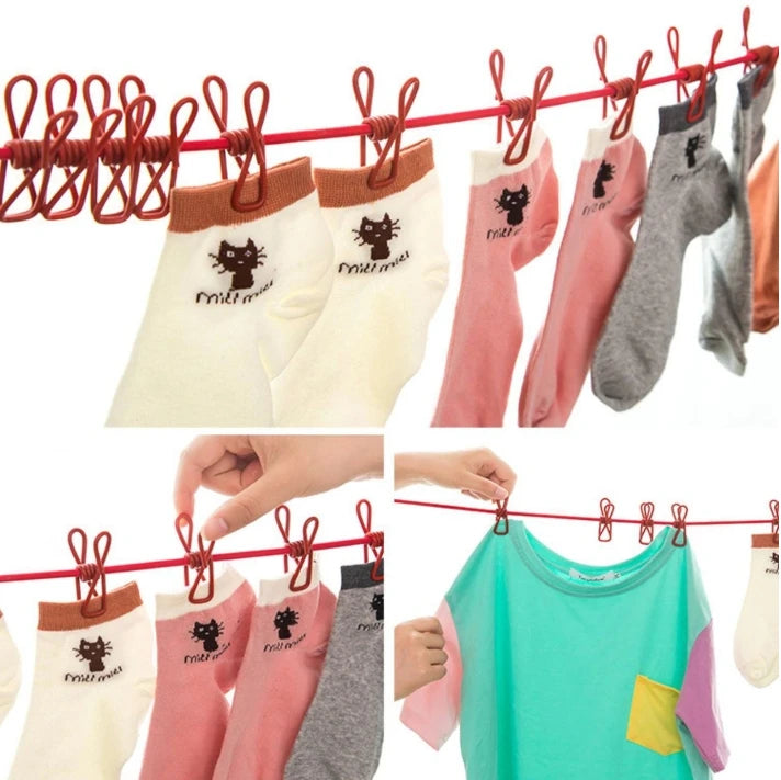 Heavy-Duty Elastic Drying Line with 12 Clips